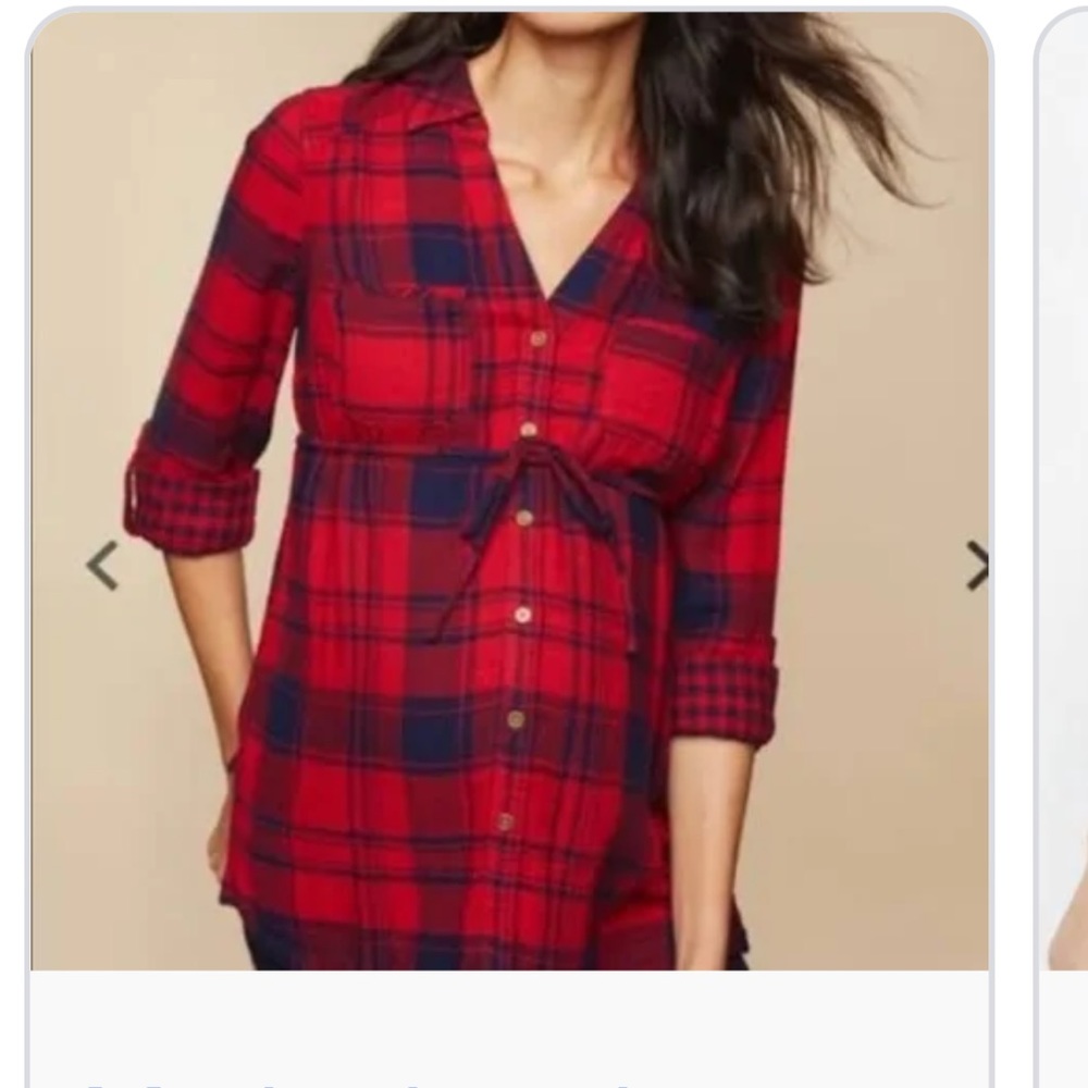 Motherhood maternity red plaid button down shirt